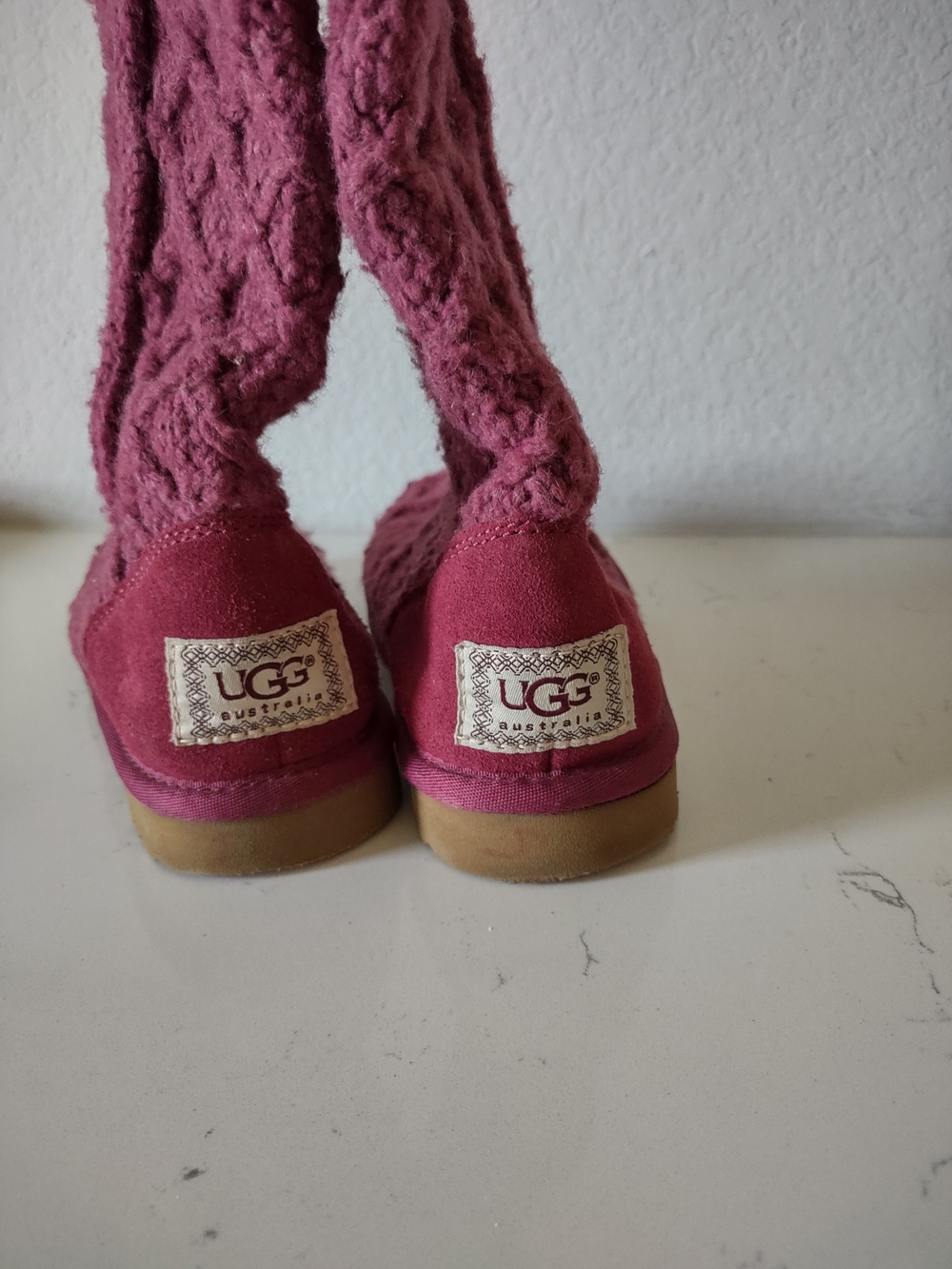 UGG Boots Cardy Lattice Knit Tall Pull On Boot Size 5 Burgundy Red - Picture 2 of 8